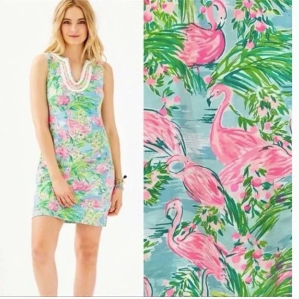 Lilly Pulitzer Harper Shift Dress Floridita Flamingo Medium (XS)